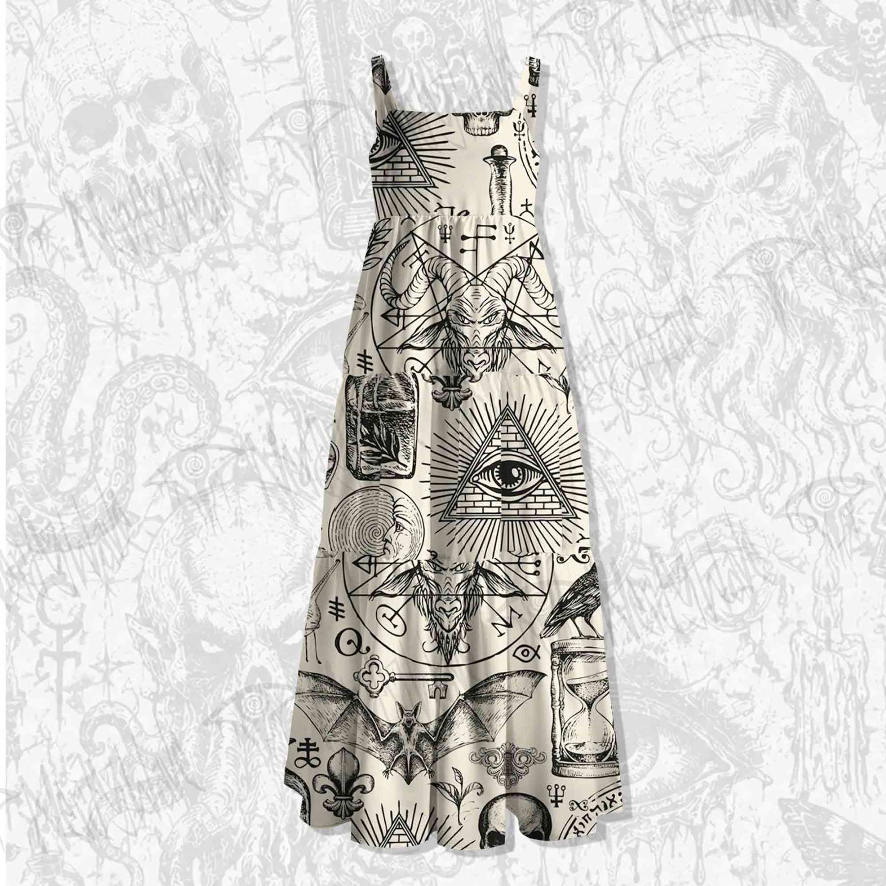 Mystic Symbols Wide Straps Maxi Dress