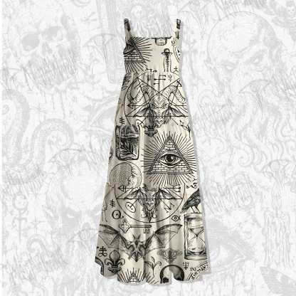 Mystic Symbols Wide Straps Maxi Dress