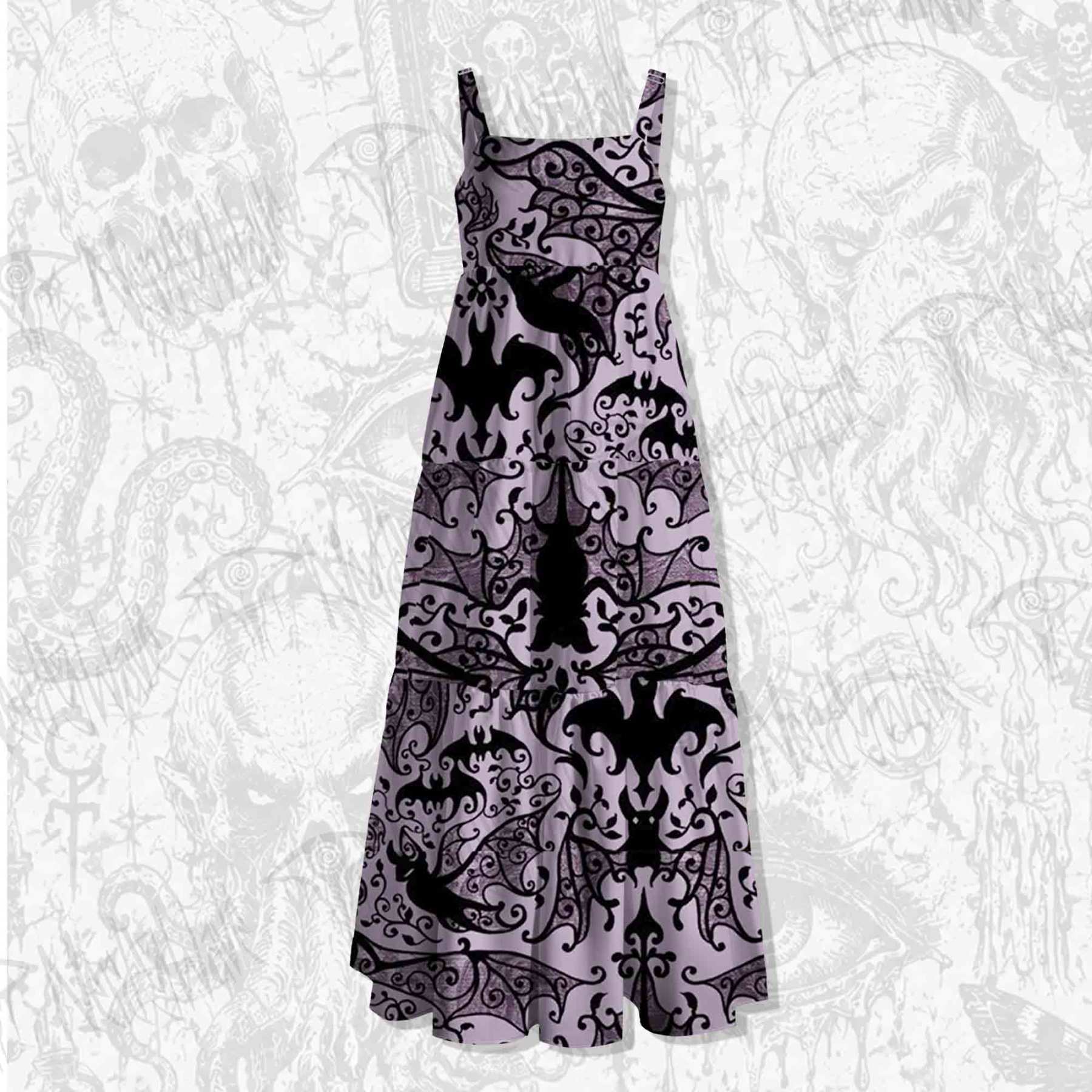 Gothic Bat Wide Straps Maxi Dress