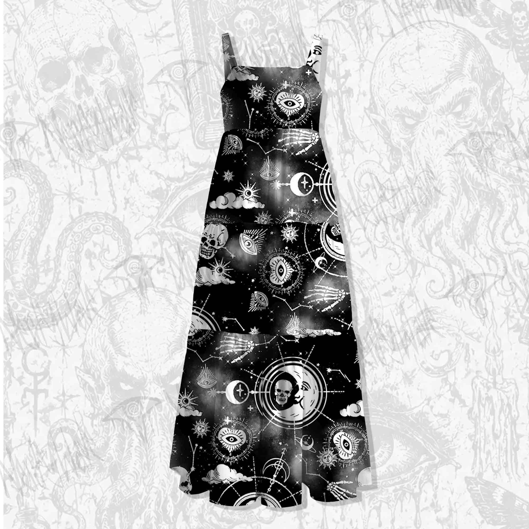 Skulls and Zodiac Wide Straps Maxi Dress