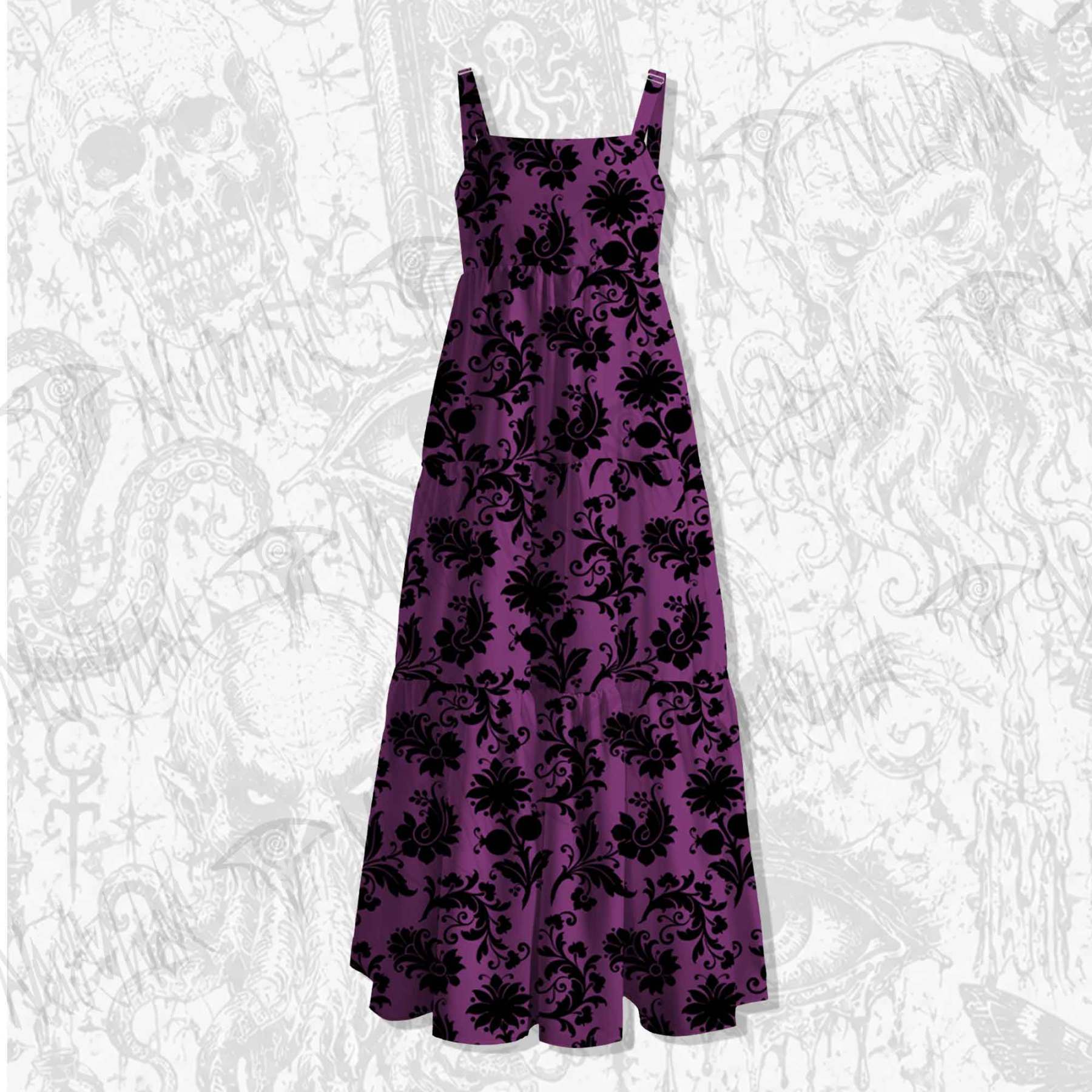 Black Floral Wide Straps Maxi Dress