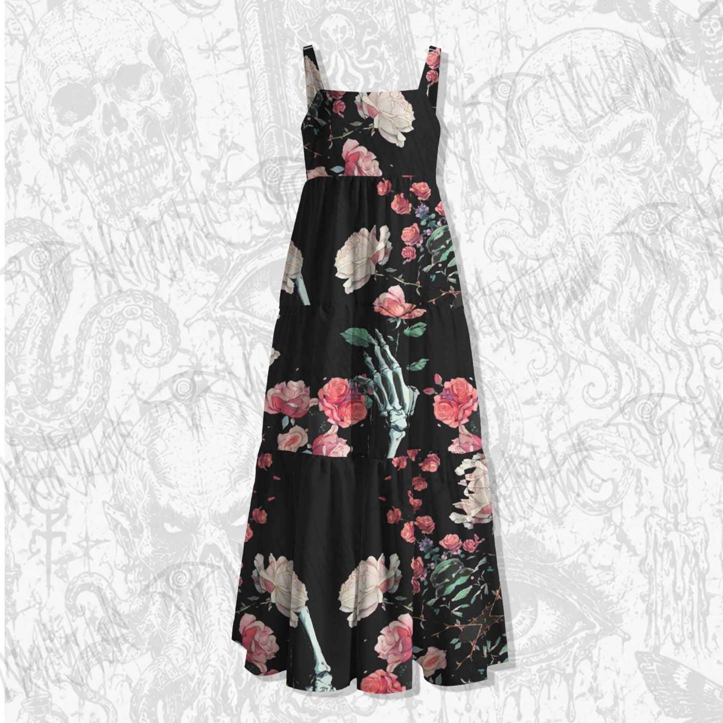 Gothic Floral Wide Straps Maxi Dress