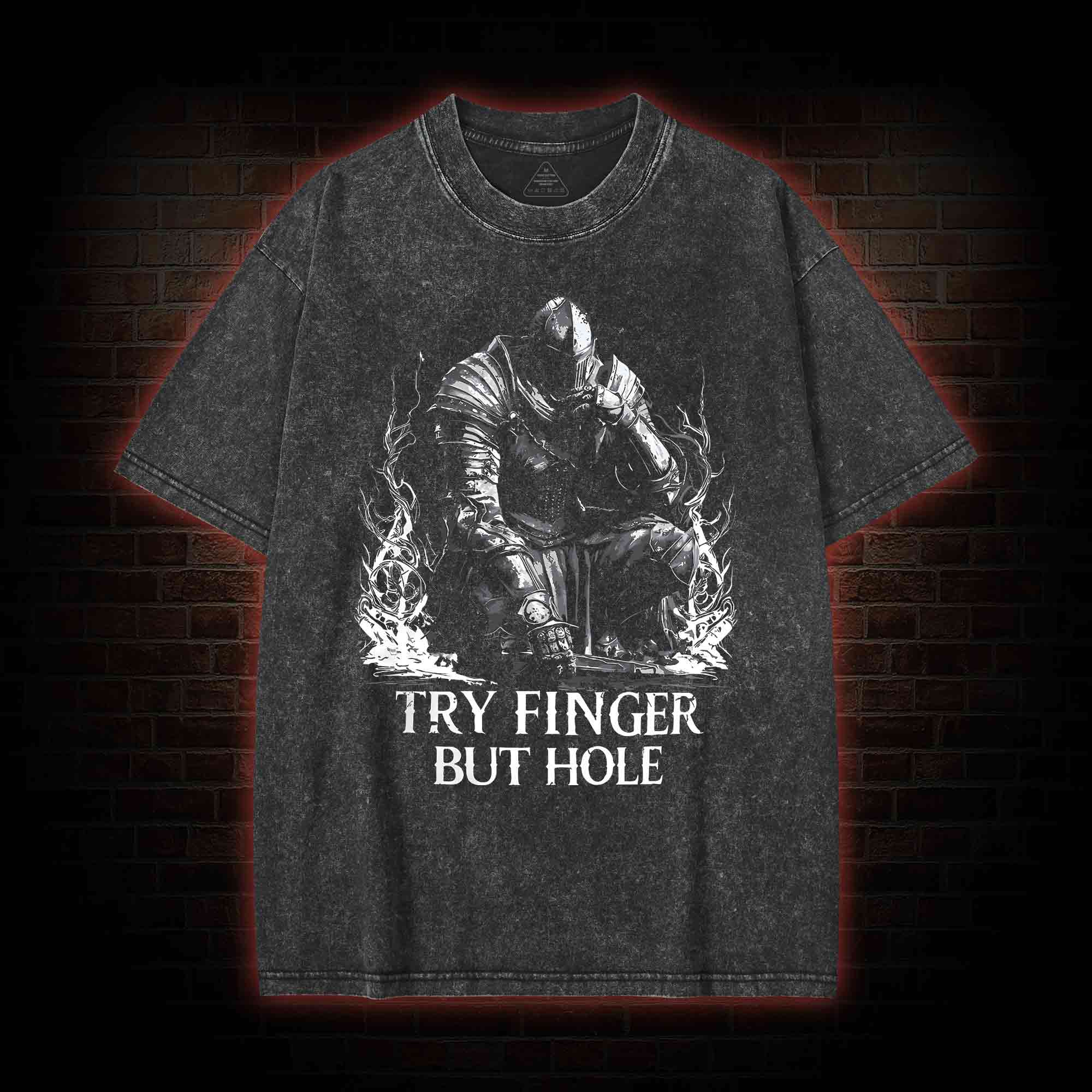 Try Finger but Hole Washed T-shirt