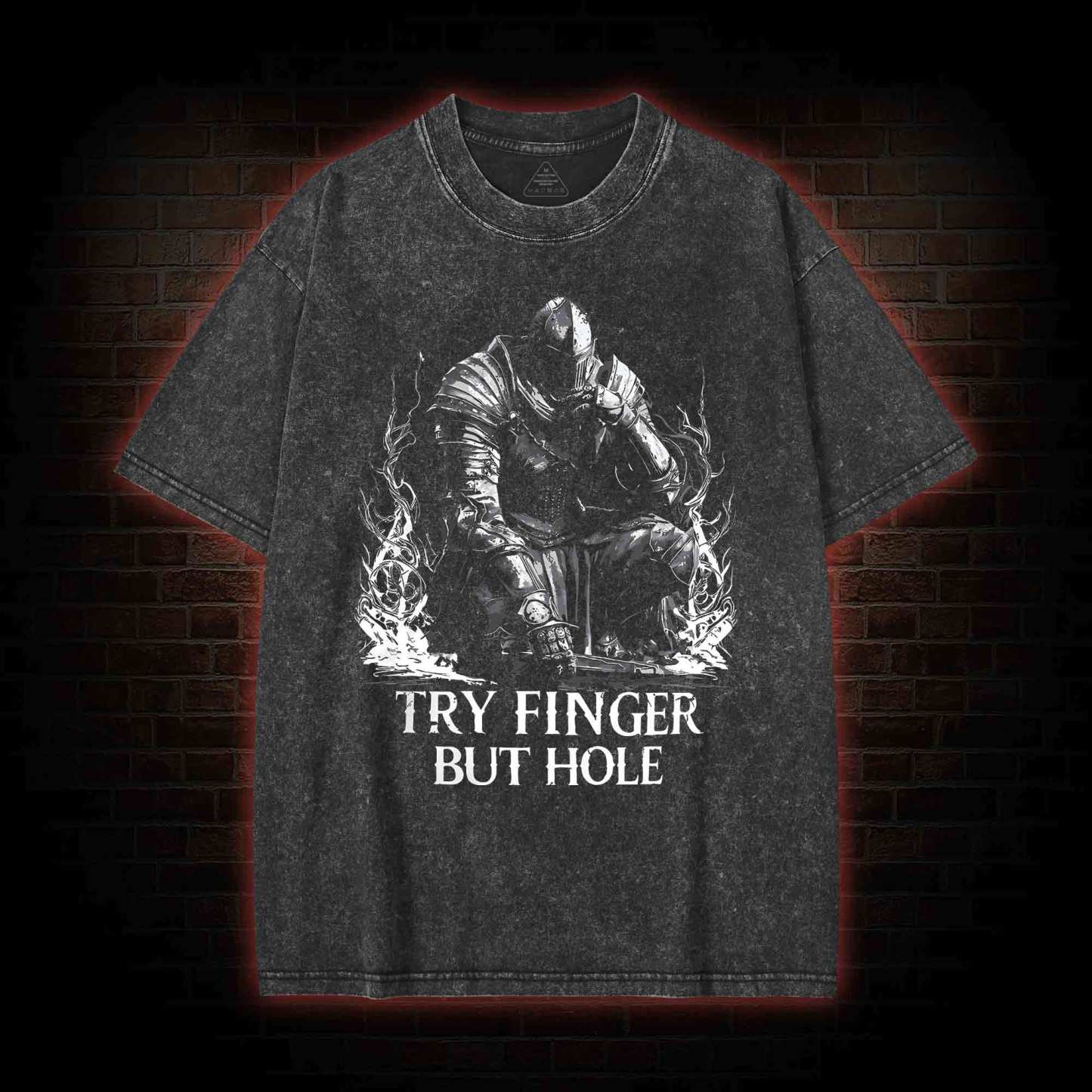 Try Finger but Hole Washed T-shirt