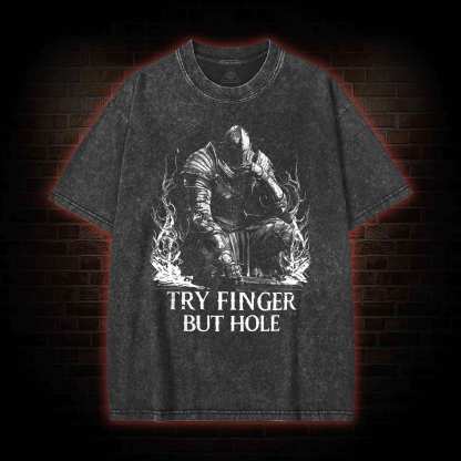 Try Finger but Hole Washed T-shirt