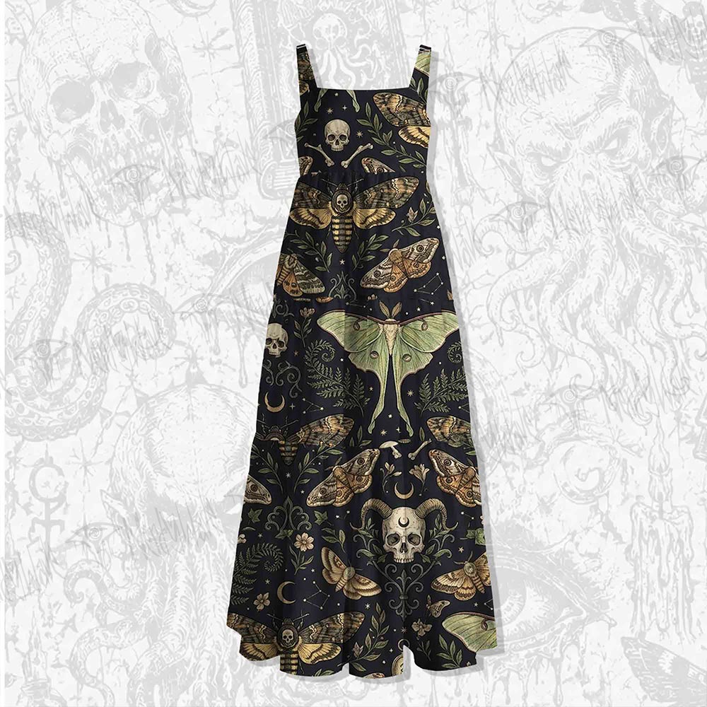 Mystical Moth Wide Straps Maxi Dress