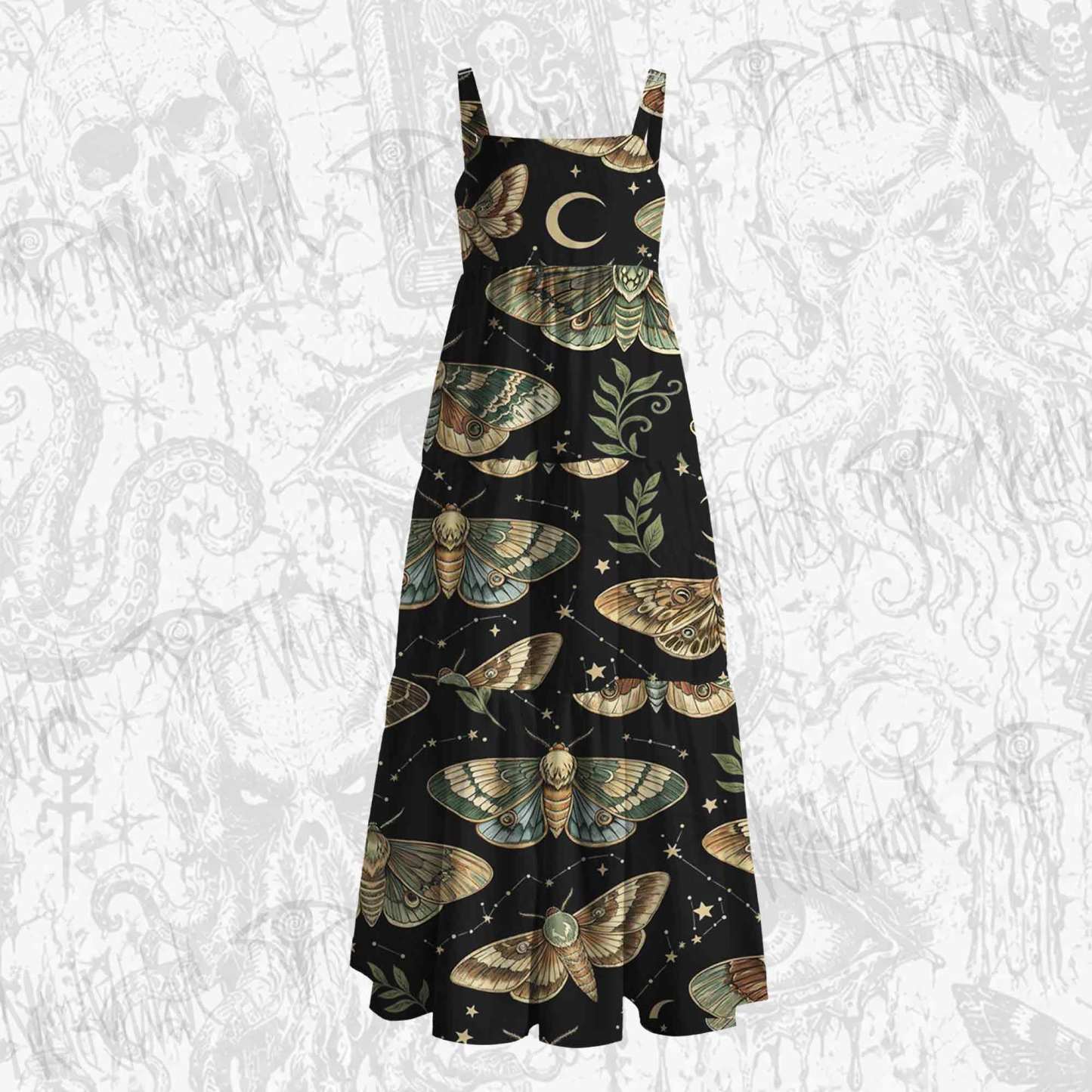 Midnight Moth Wide Straps Maxi Dress