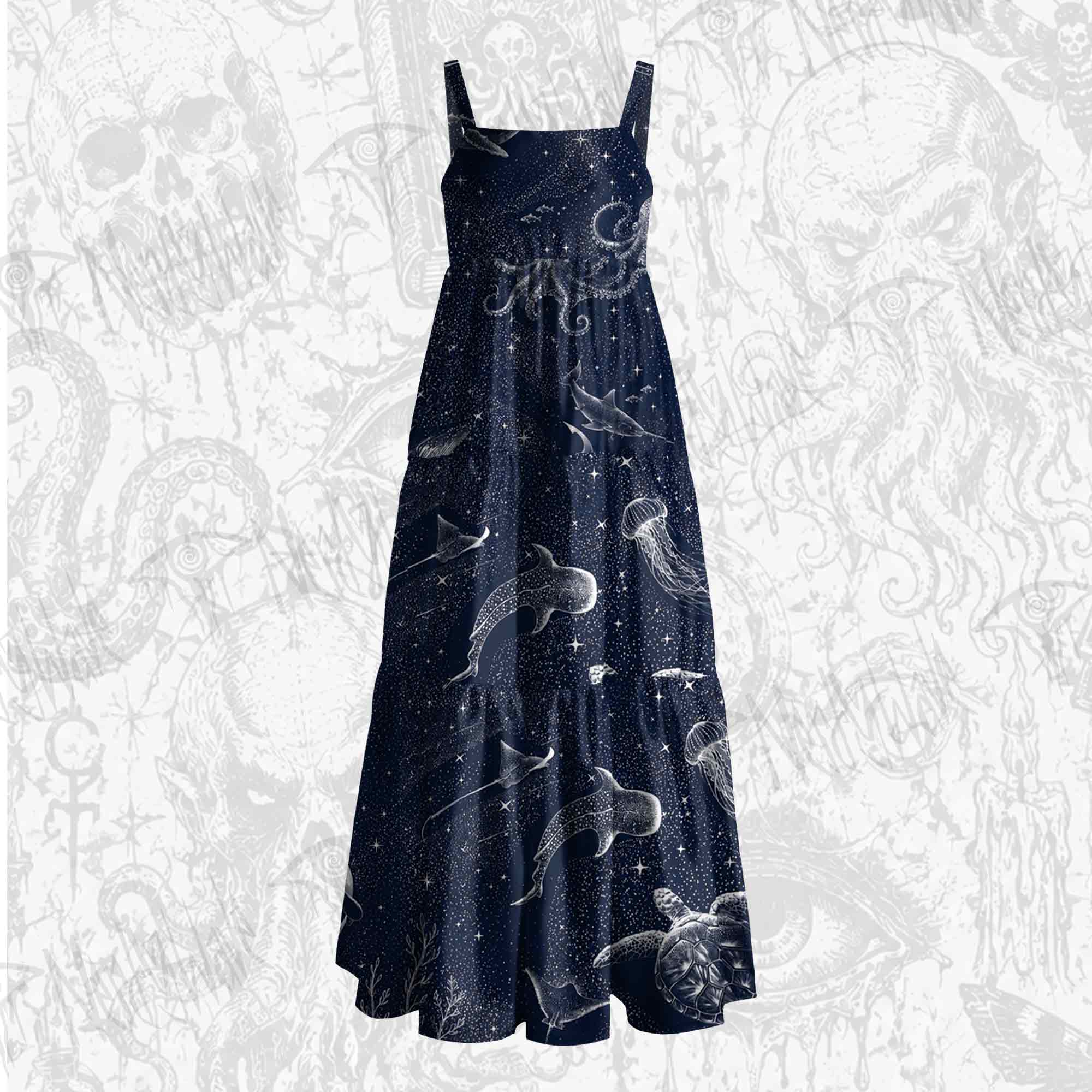 Deep Sea Jellyfish Wide Straps Maxi Dress