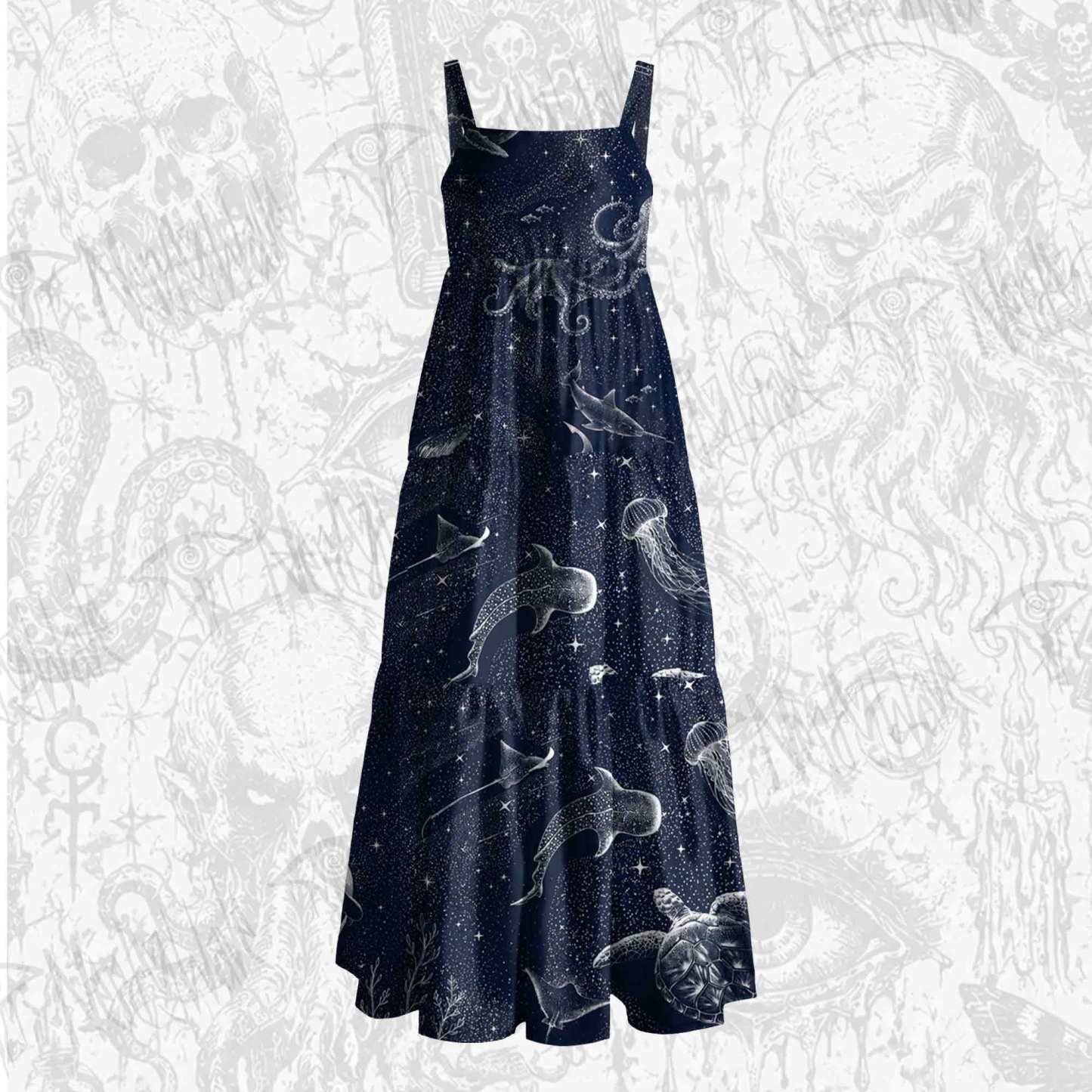 Deep Sea Jellyfish Wide Straps Maxi Dress
