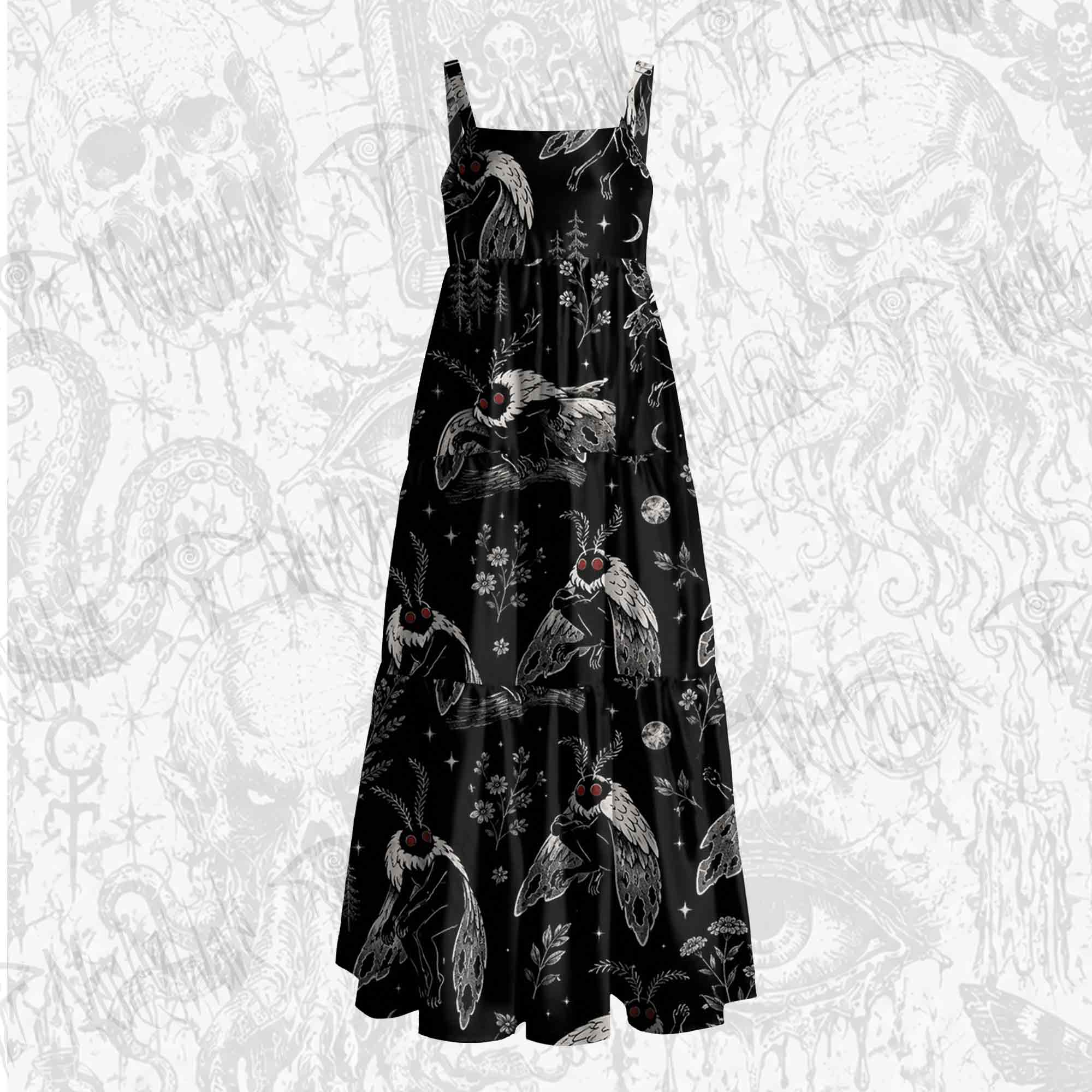 Mothman and Flower Wide Straps Maxi Dress