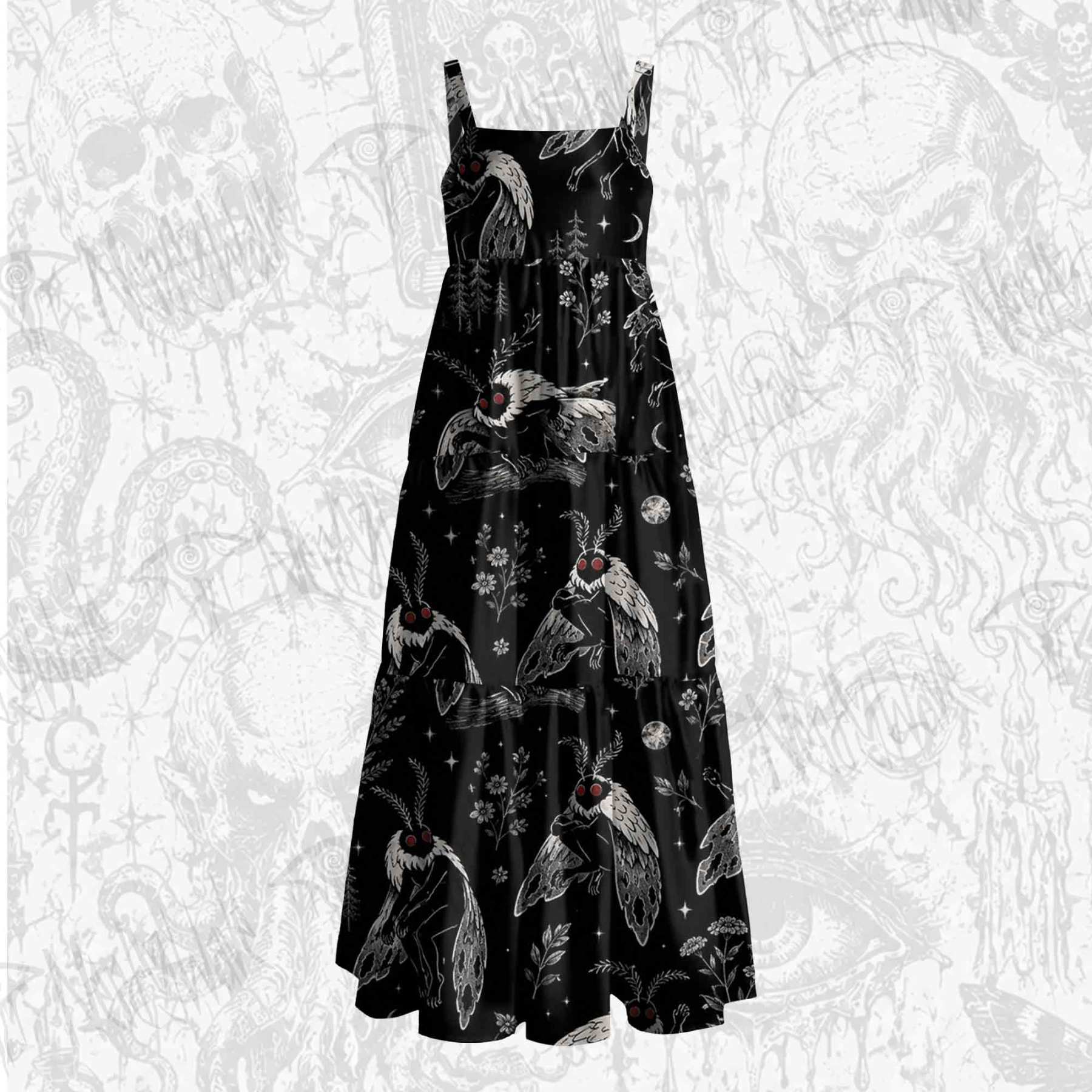 Mothman and Flower Wide Straps Maxi Dress