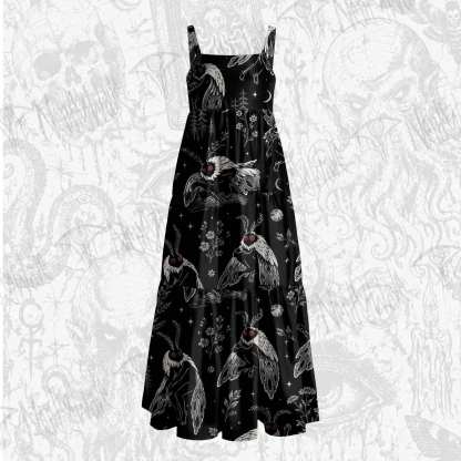 Mothman and Flower Wide Straps Maxi Dress