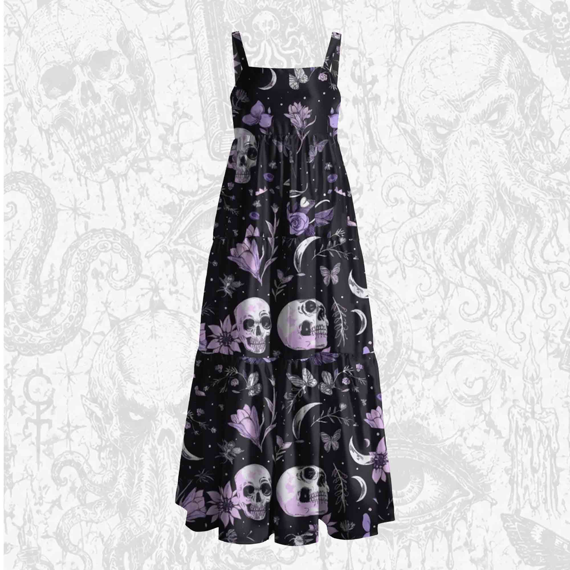 Lavender Skull Wide Straps Maxi Dress