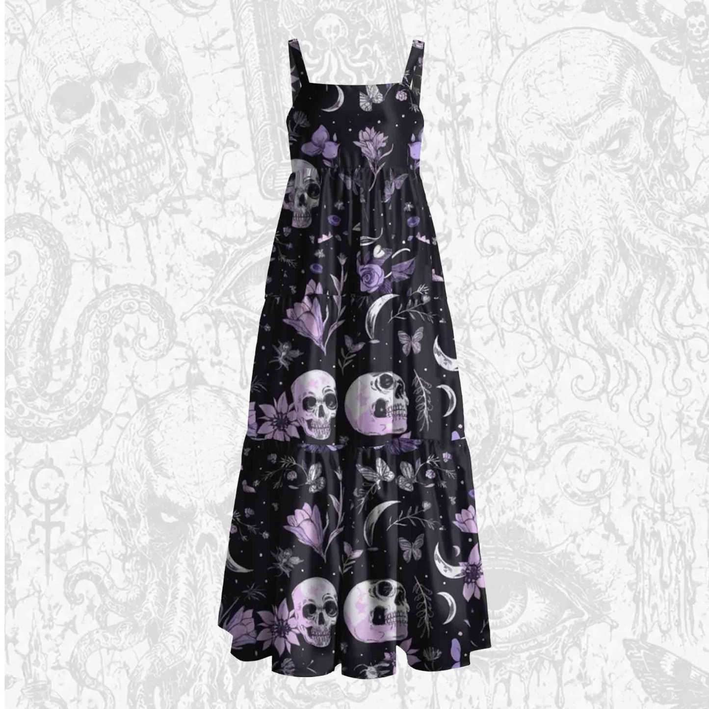 Lavender Skull Wide Straps Maxi Dress