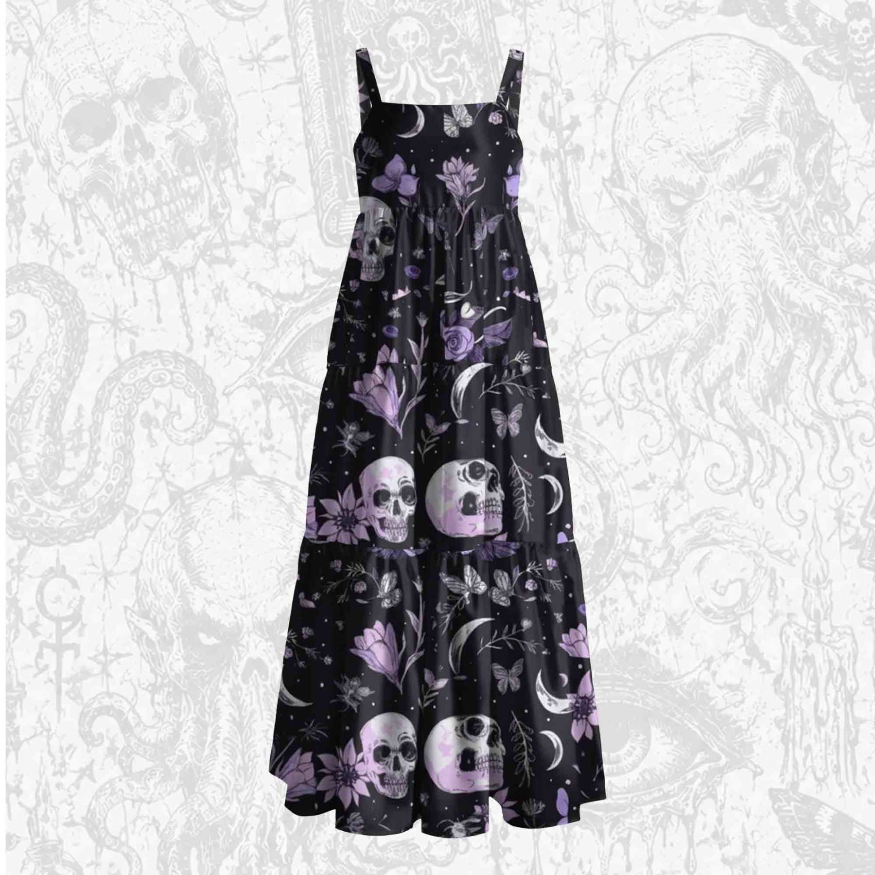 Lavender Skull Wide Straps Maxi Dress