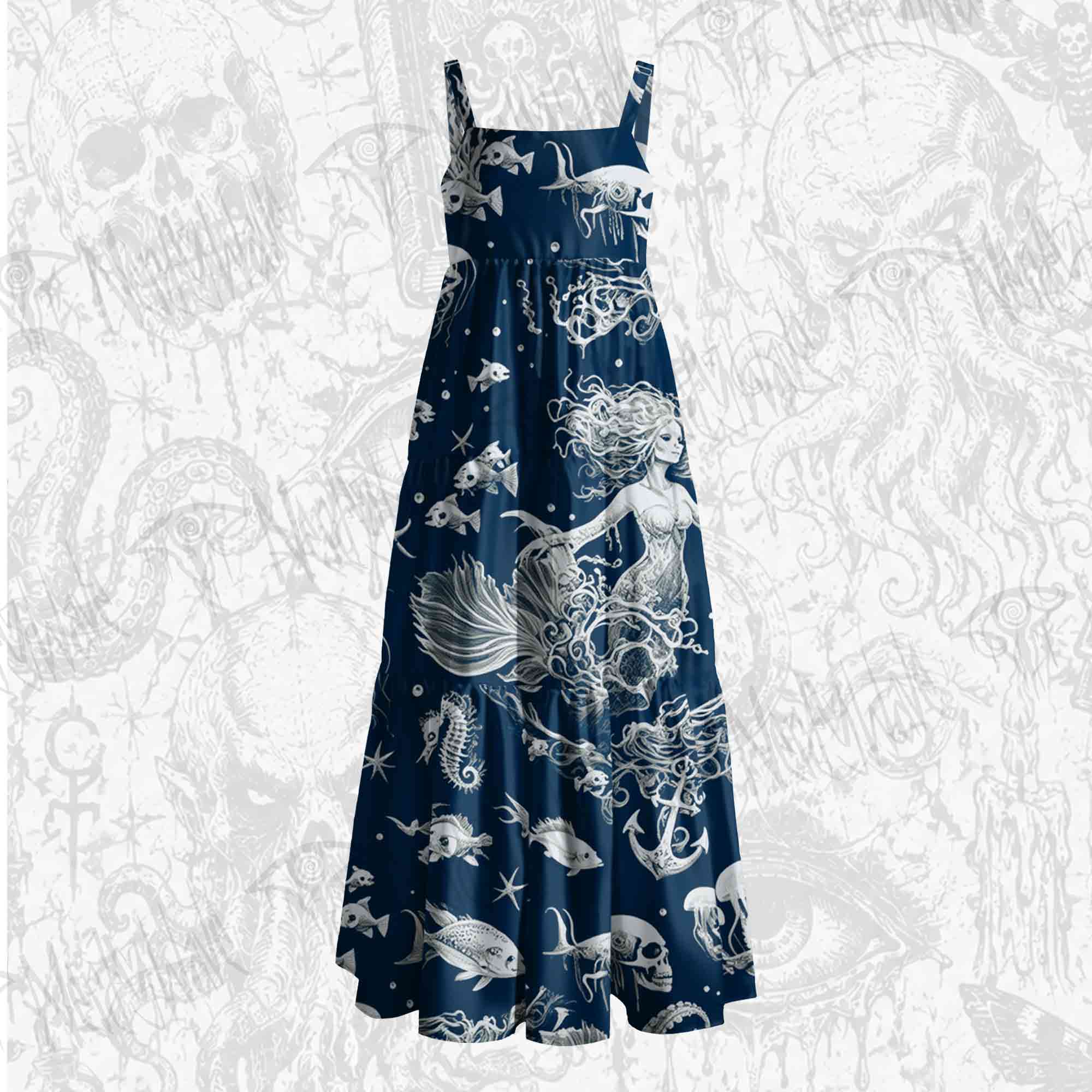 Abyssal Echoes Wide Straps Maxi Dress