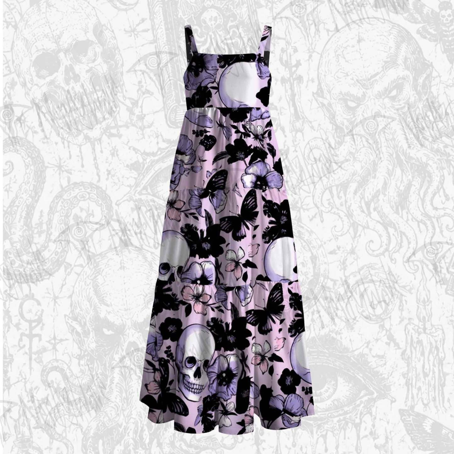 Pastel Goth Skull Wide Straps Maxi Dress
