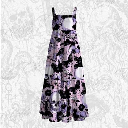 Pastel Goth Skull Wide Straps Maxi Dress