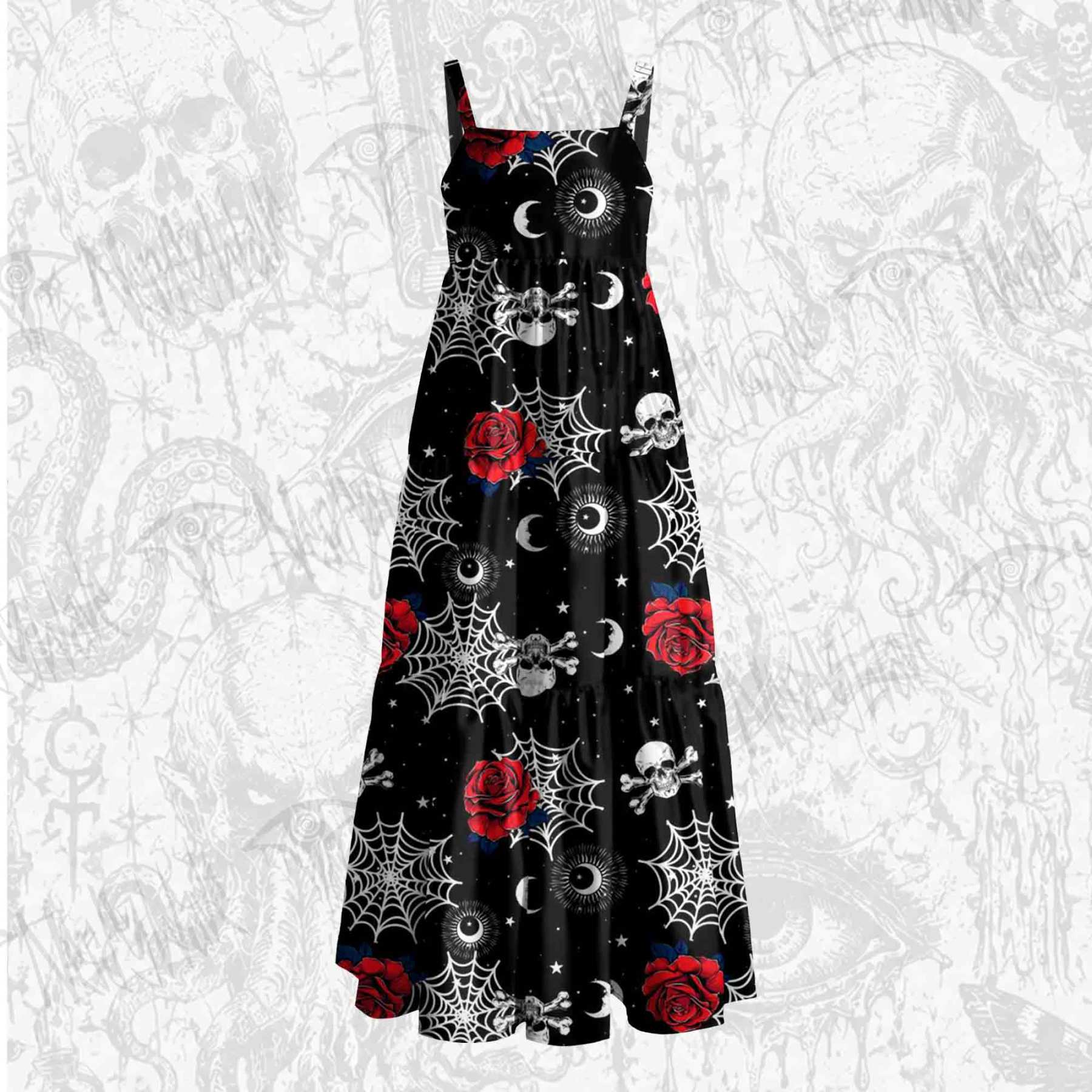 Spider Silk Rose Wide Straps Maxi Dress