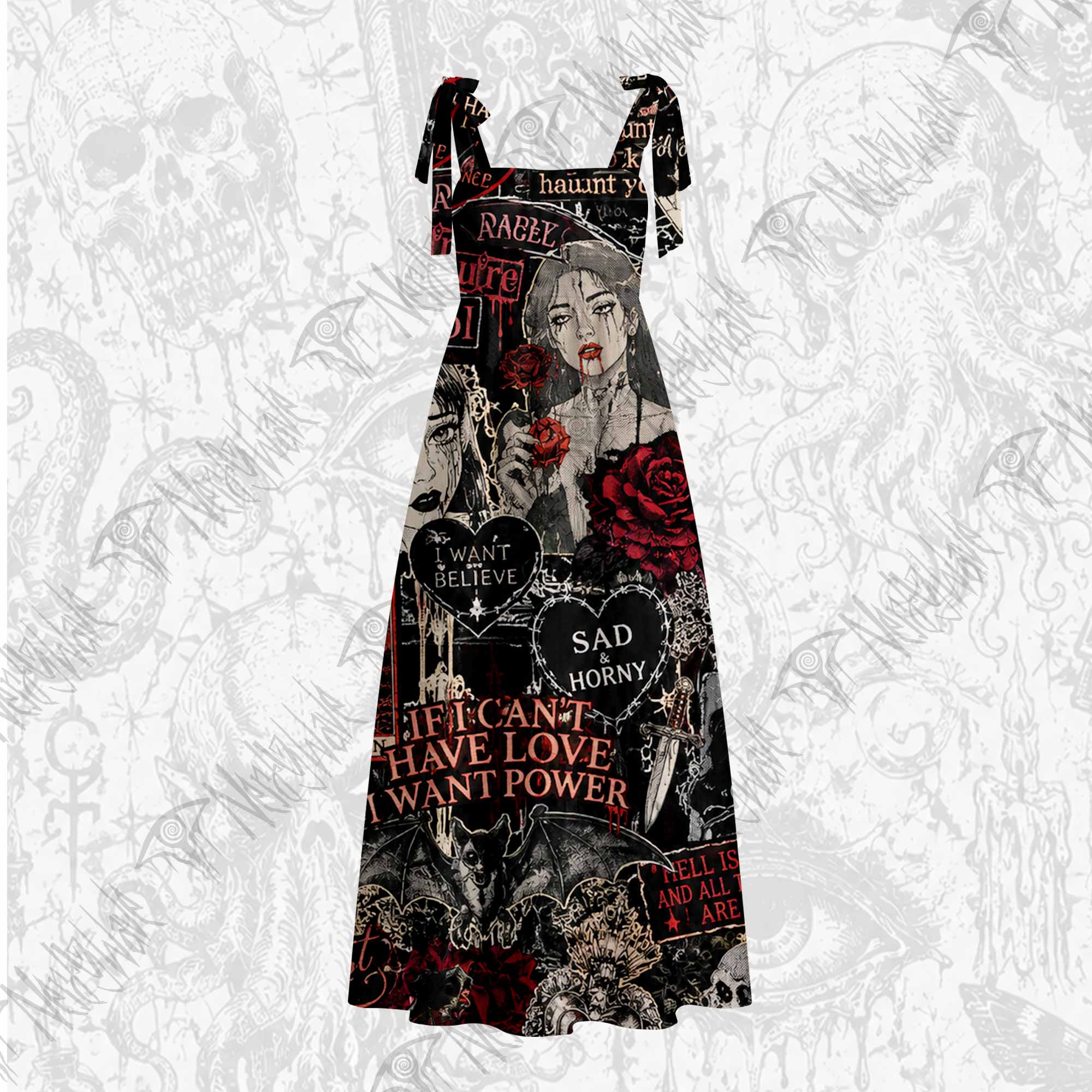 Vintage Stay Spooky Tie Shoulder Maxi Dress