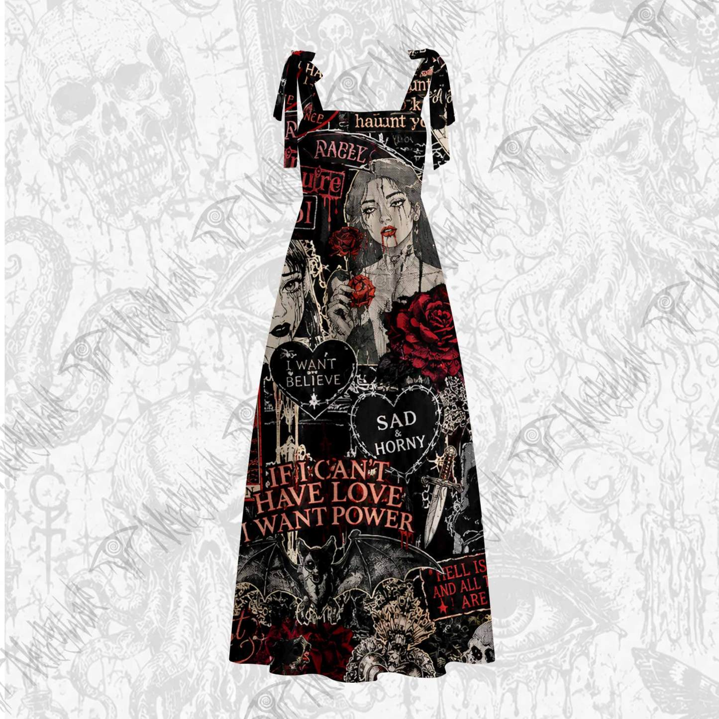 Vintage Stay Spooky Tie Shoulder Maxi Dress