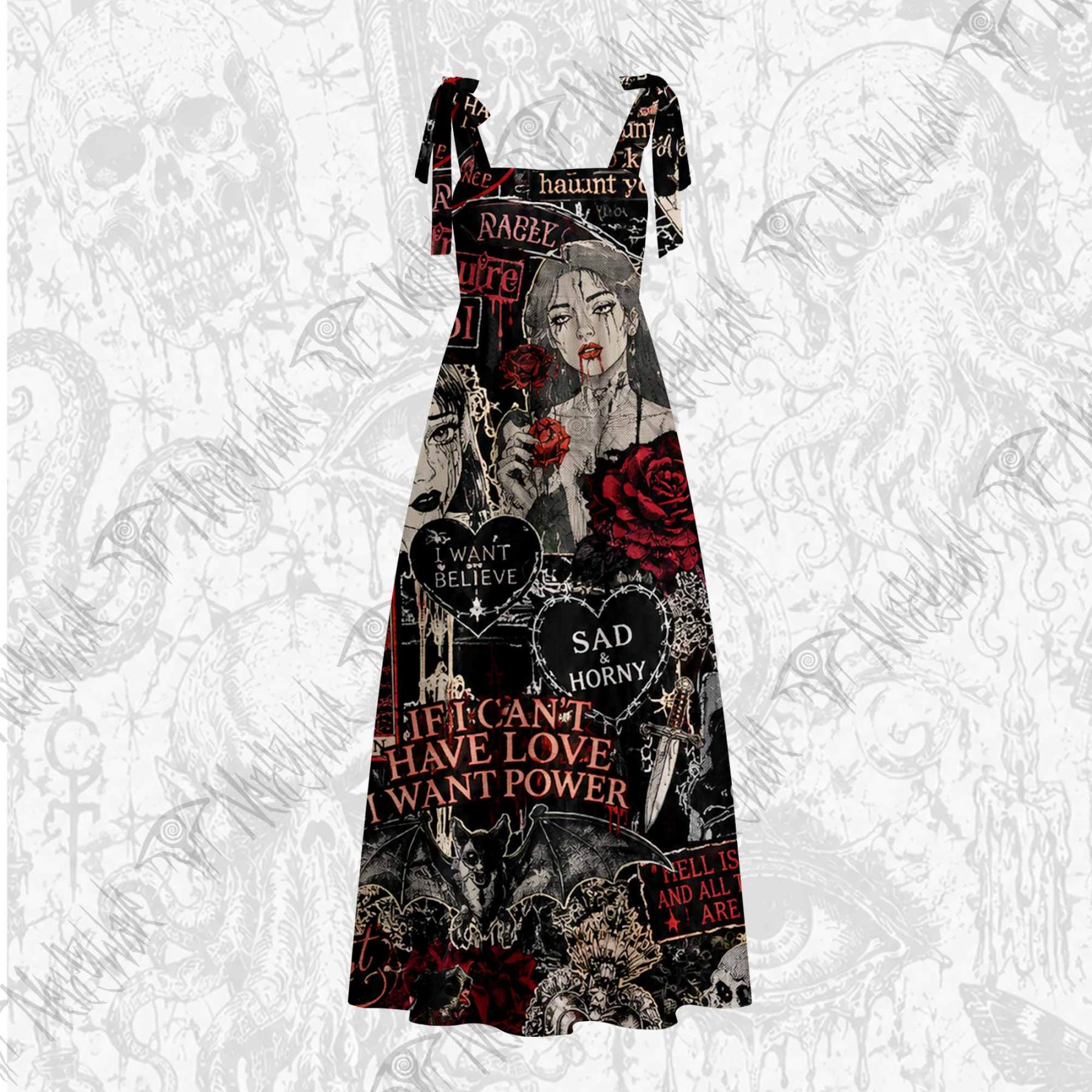 Vintage Stay Spooky Tie Shoulder Maxi Dress