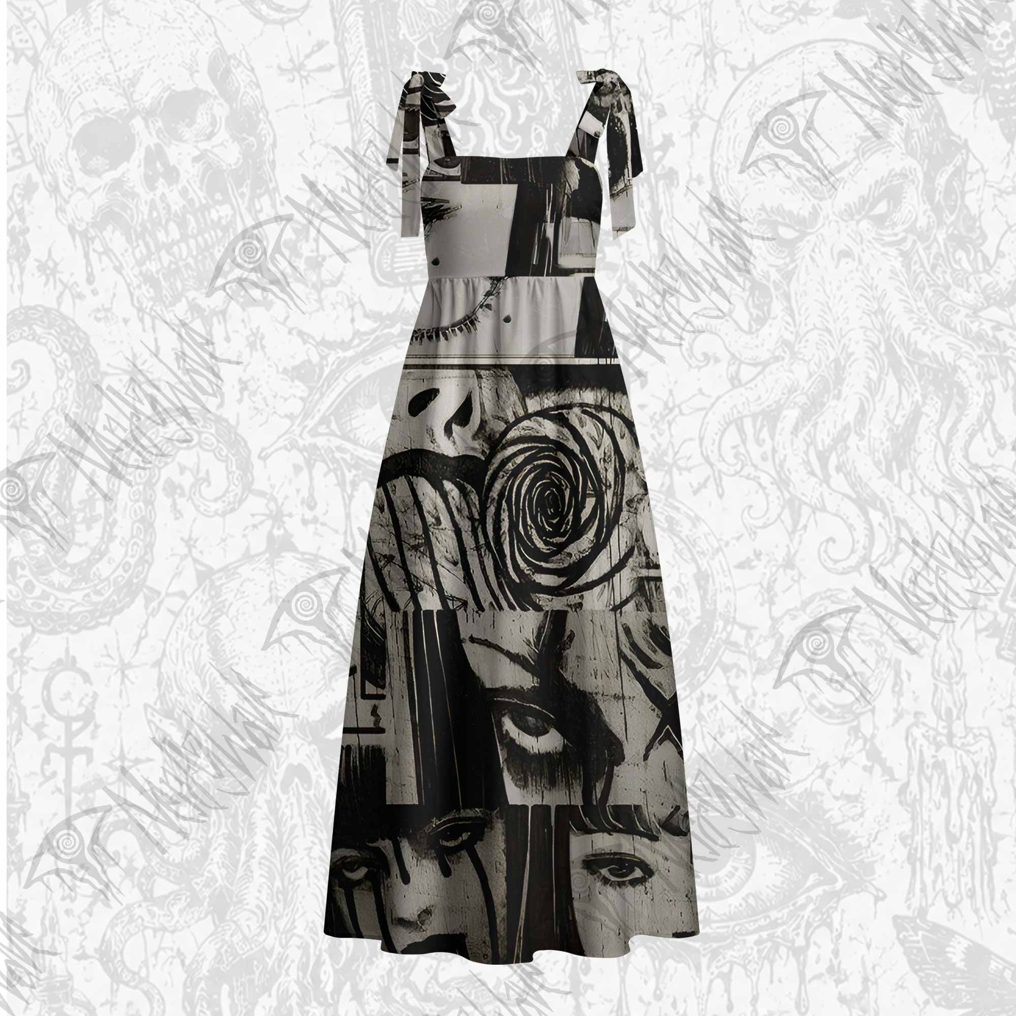 Eyes of Horrors Tie Shoulder Maxi Dress