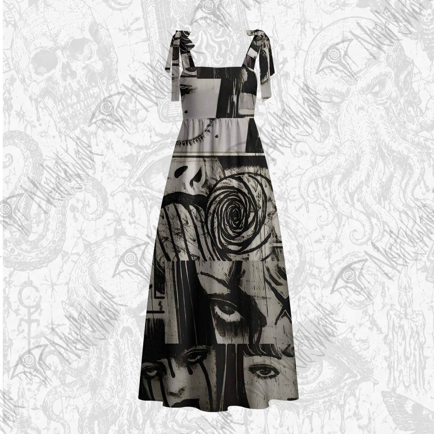 Eyes of Horrors Tie Shoulder Maxi Dress