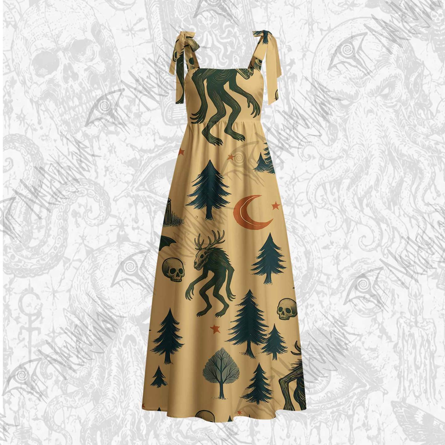 Wendigo in the Forest Tie Shoulder Maxi Dress