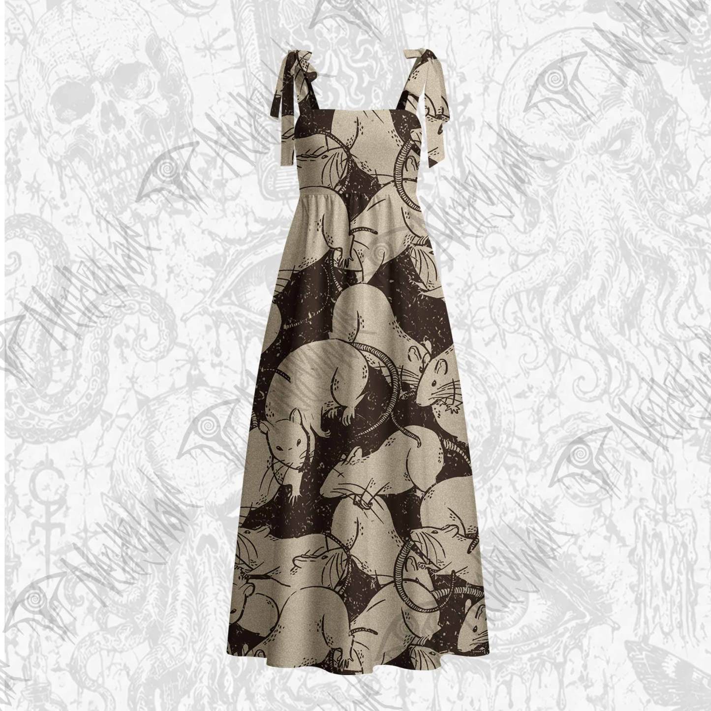 Black Death Tie Shoulder Maxi Dress