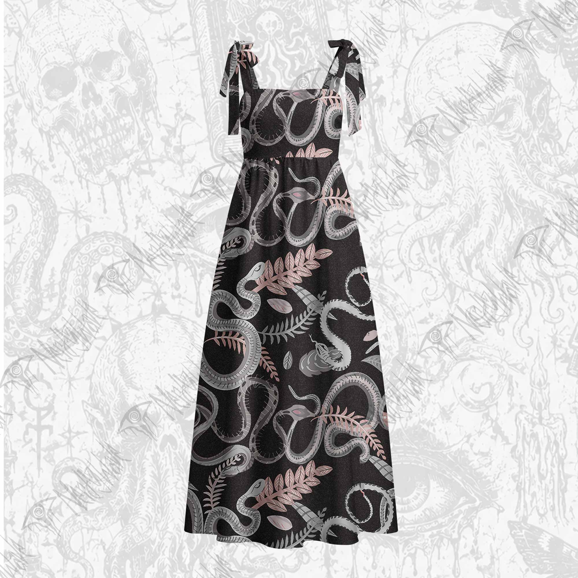 Snakes and Flowers Tie Shoulder Maxi Dress
