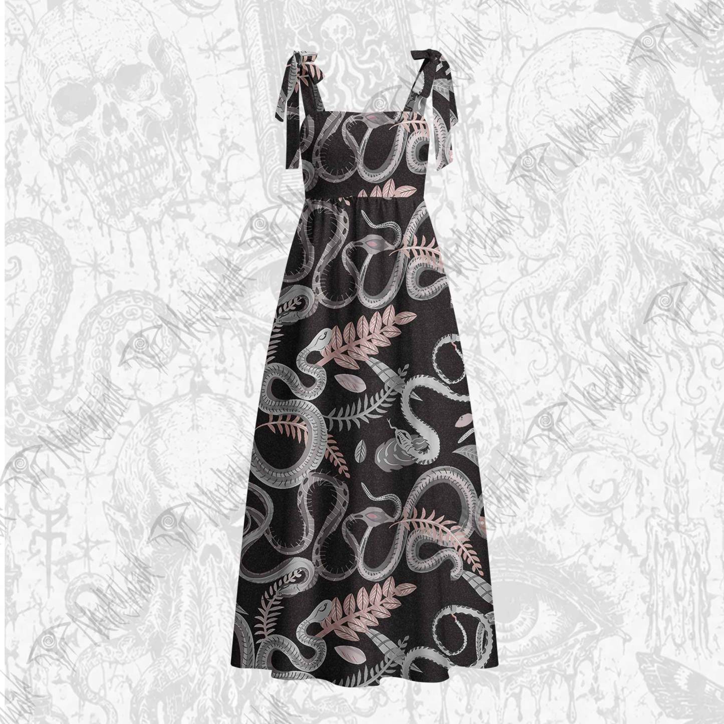 Snakes and Flowers Tie Shoulder Maxi Dress