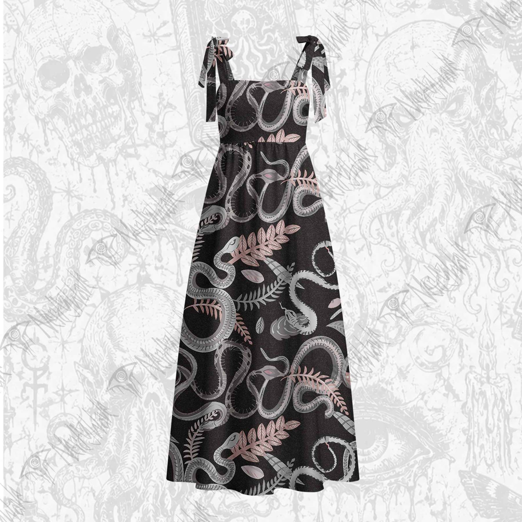 Snakes and Flowers Tie Shoulder Maxi Dress