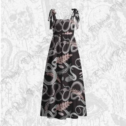 Snakes and Flowers Tie Shoulder Maxi Dress