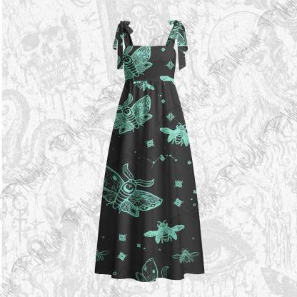 Midnight Flying Insect Tie Shoulder Maxi Dress