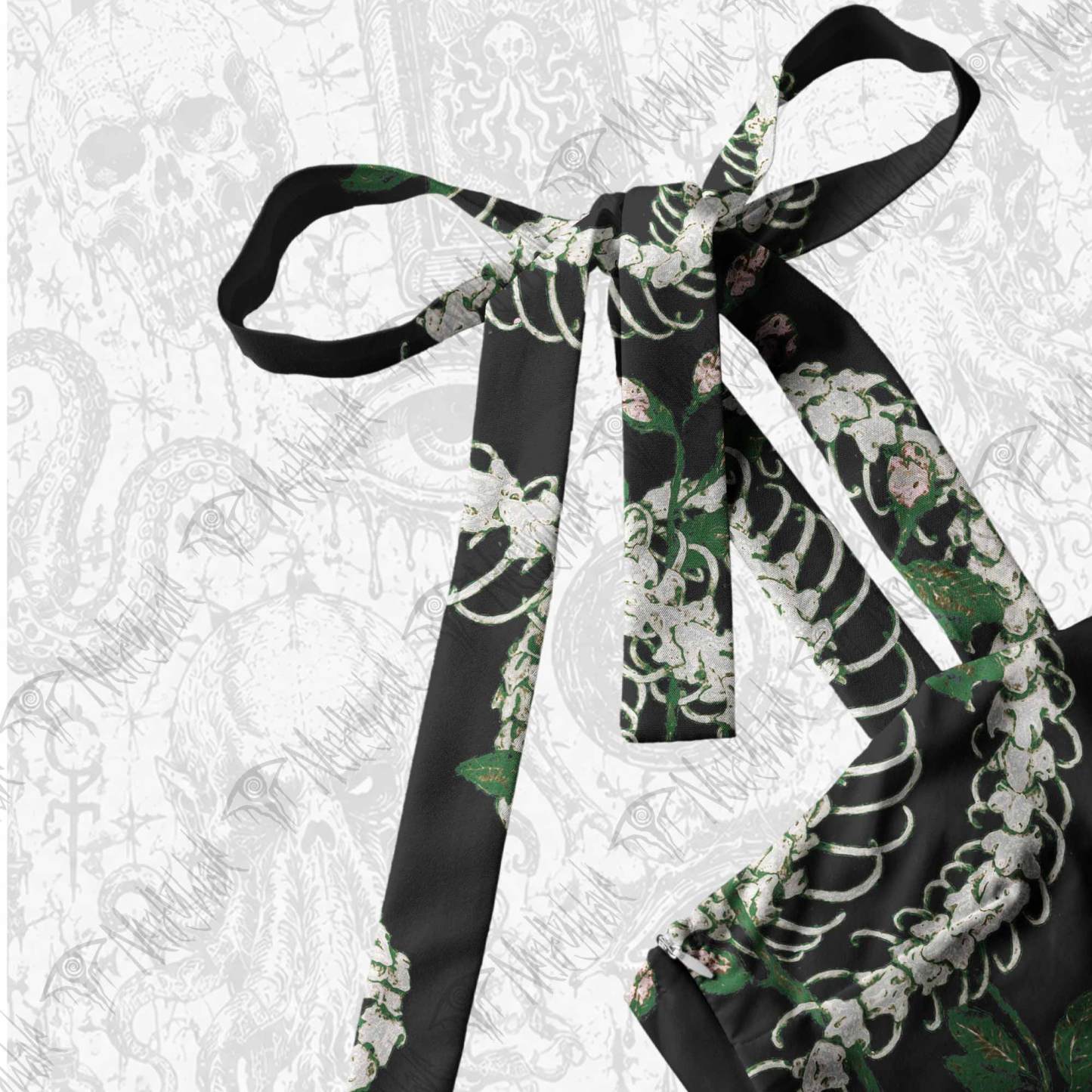 Flowers and Snake Skeleton Tie Shoulder Maxi Dress