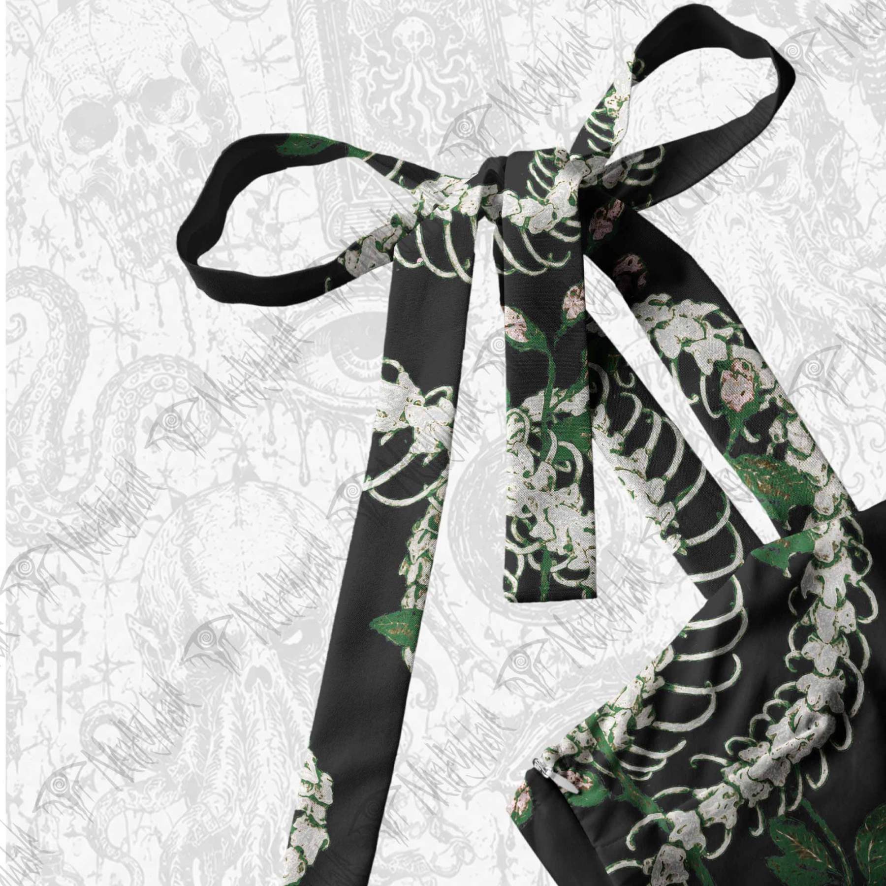 Flowers and Snake Skeleton Tie Shoulder Maxi Dress