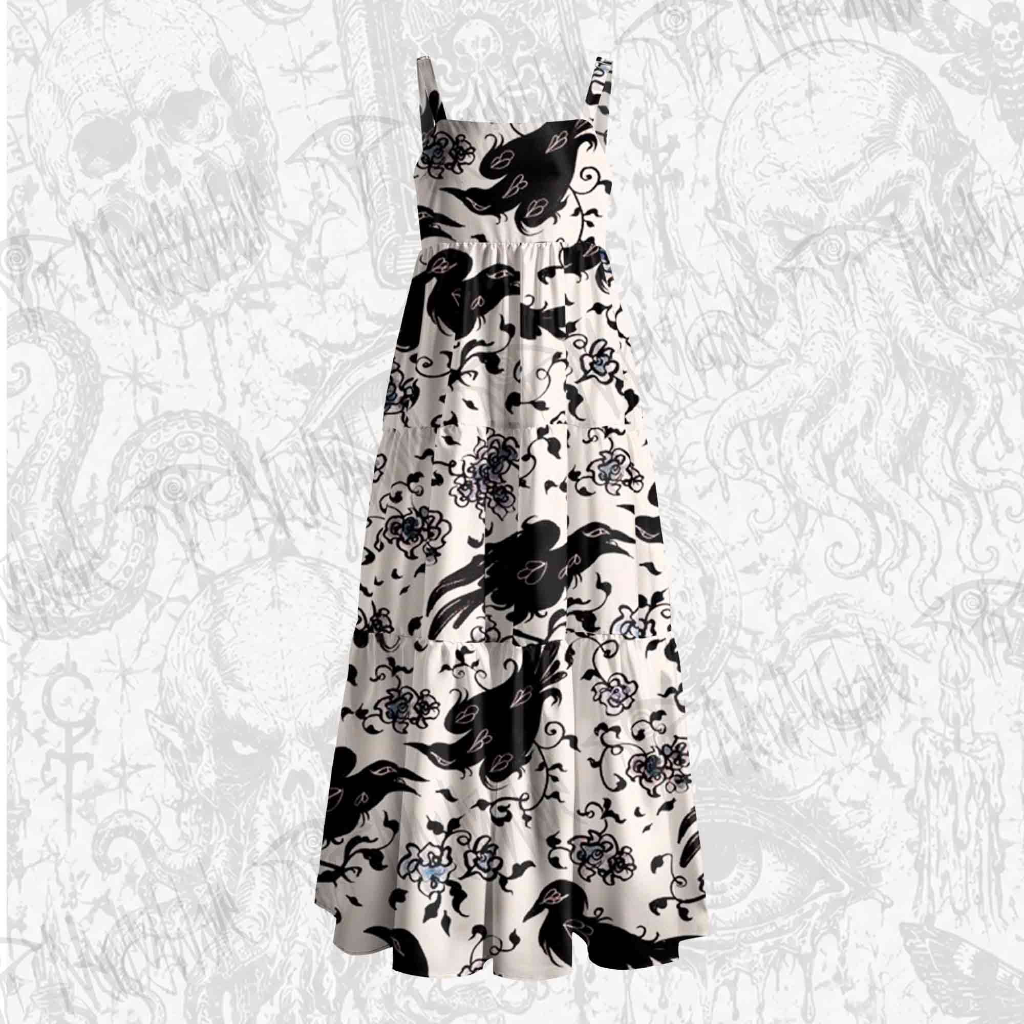 Crows and Roses Wide Straps Maxi Dress