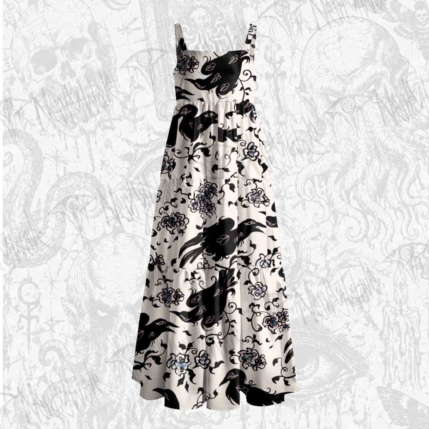 Crows and Roses Wide Straps Maxi Dress