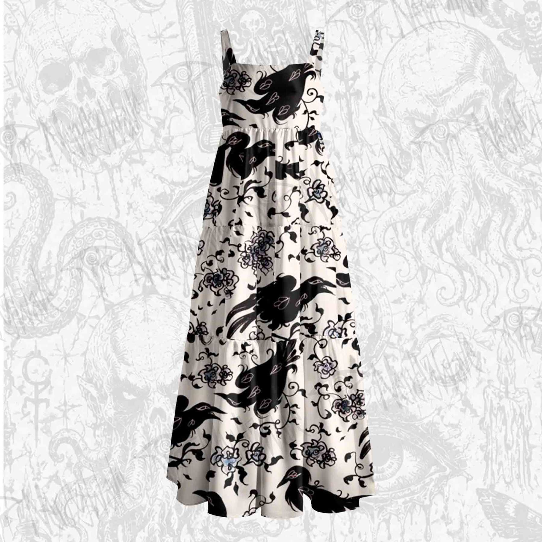 Crows and Roses Wide Straps Maxi Dress