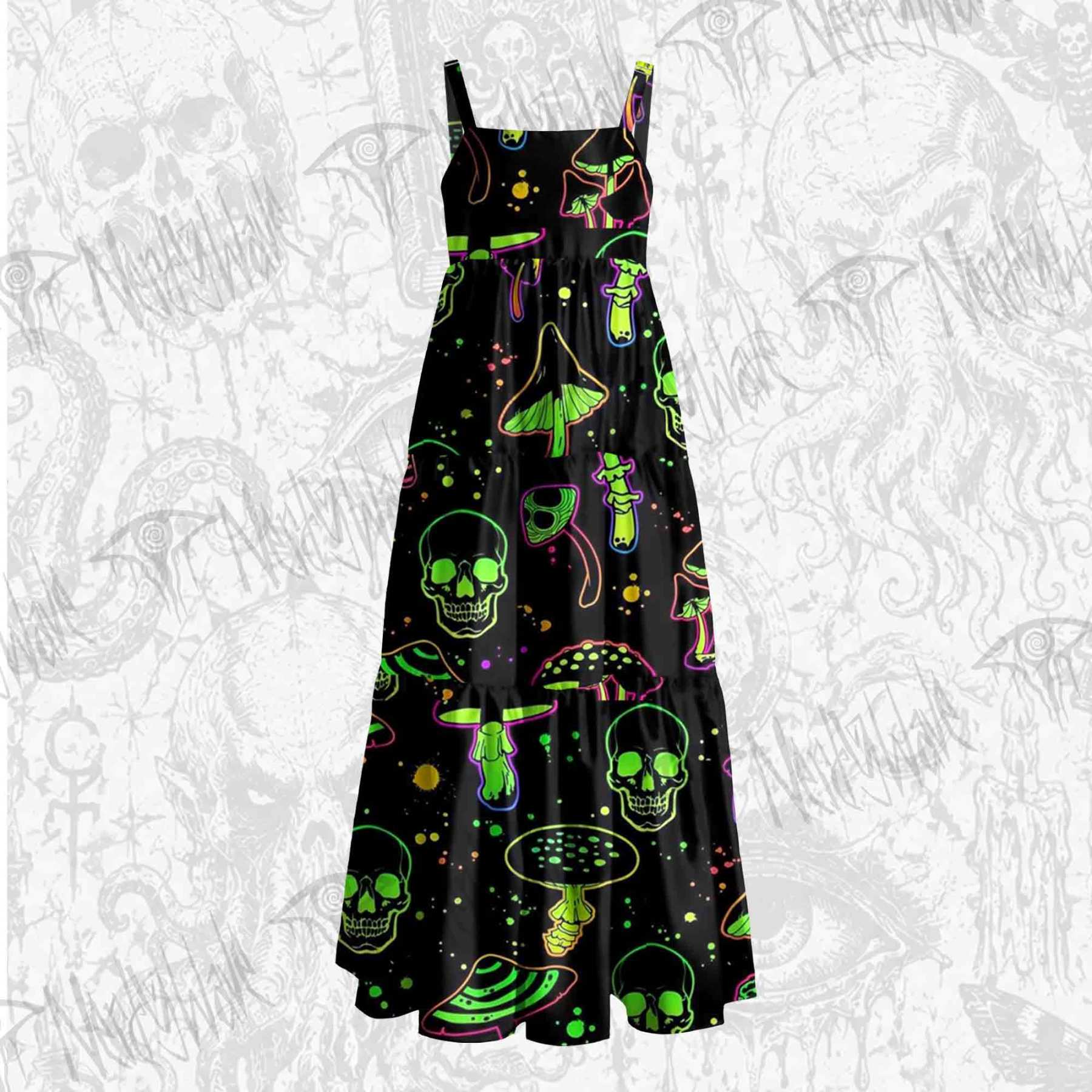 Neon Green Skulls Wide Straps Maxi Dress