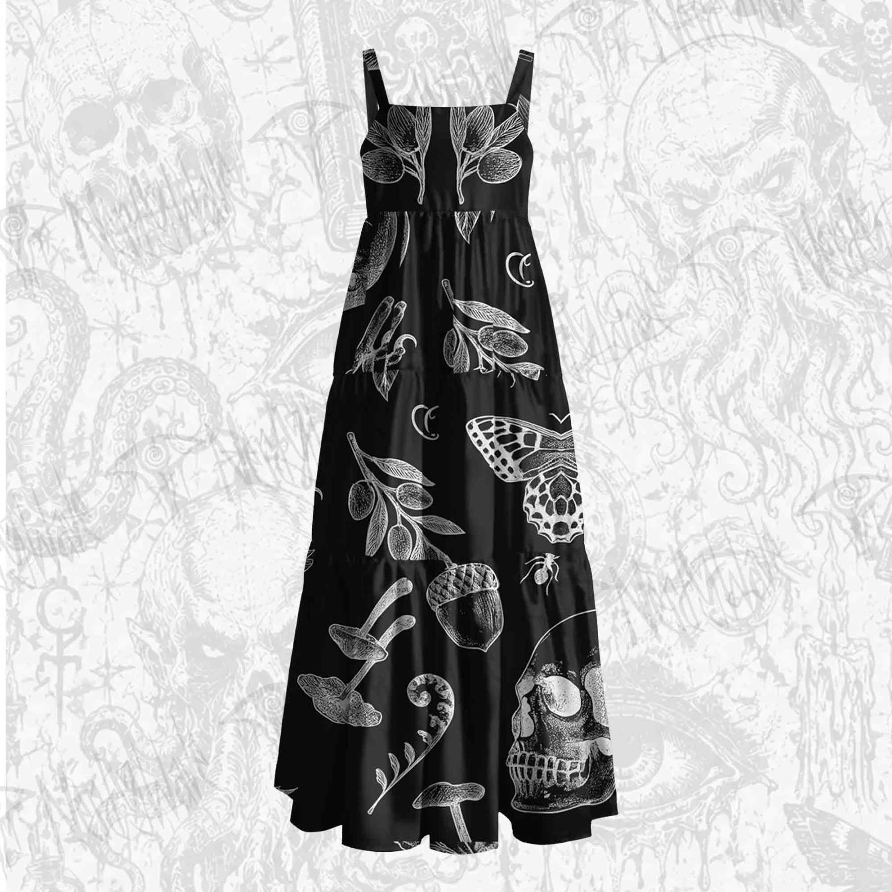 Mushrooms&Leaves Wide Straps Maxi Dress