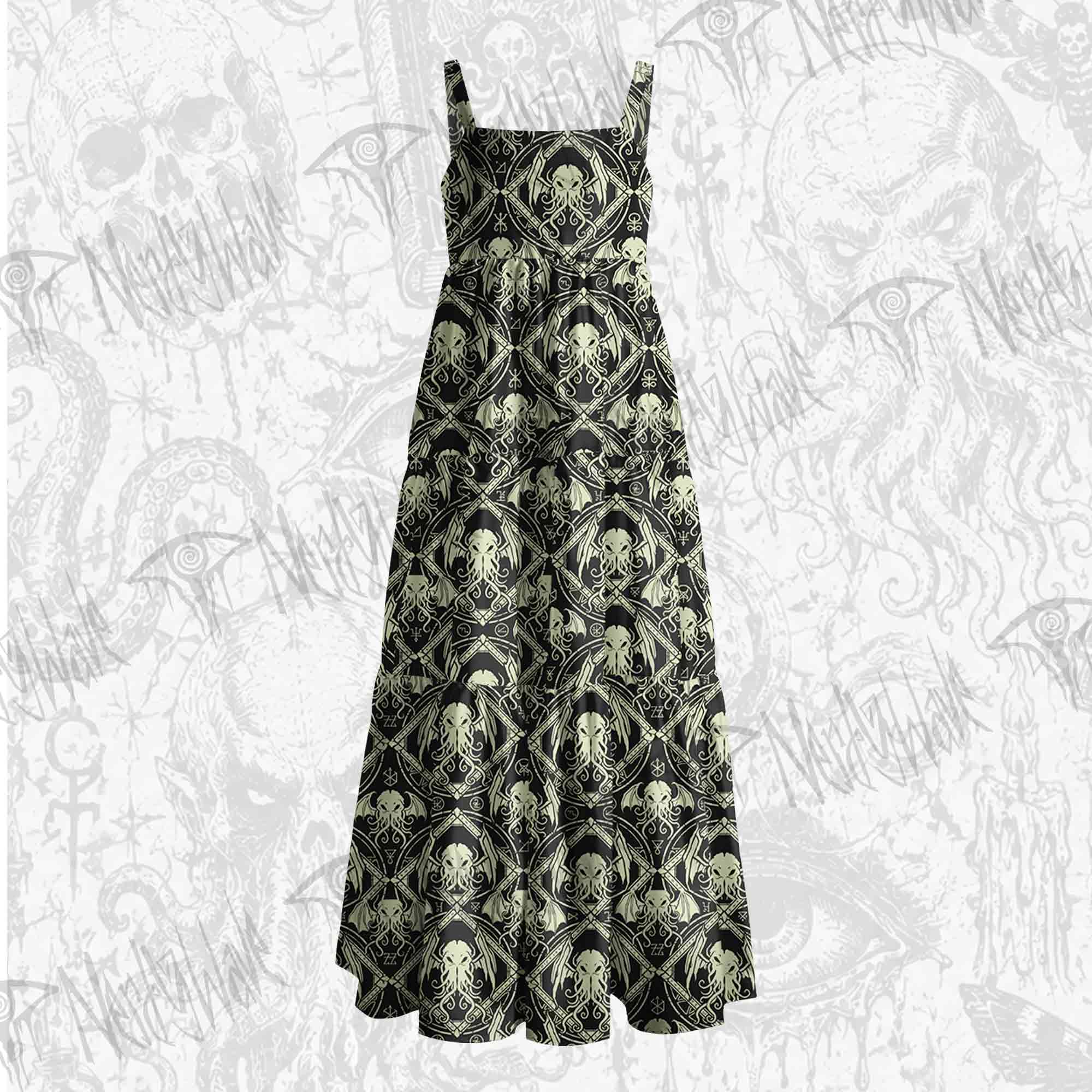 Abyssal Swirls Wide Straps Maxi Dress
