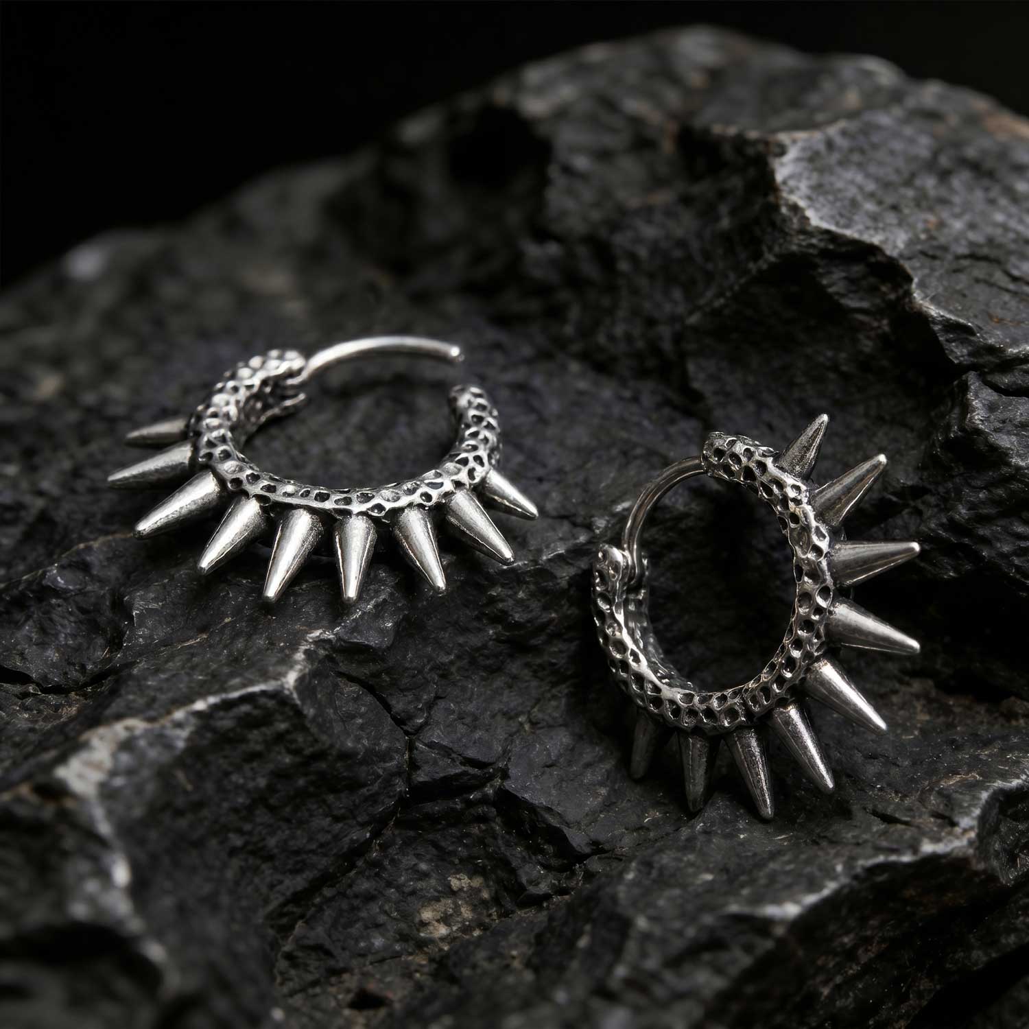 Oxidized Spike Hoop Earrings