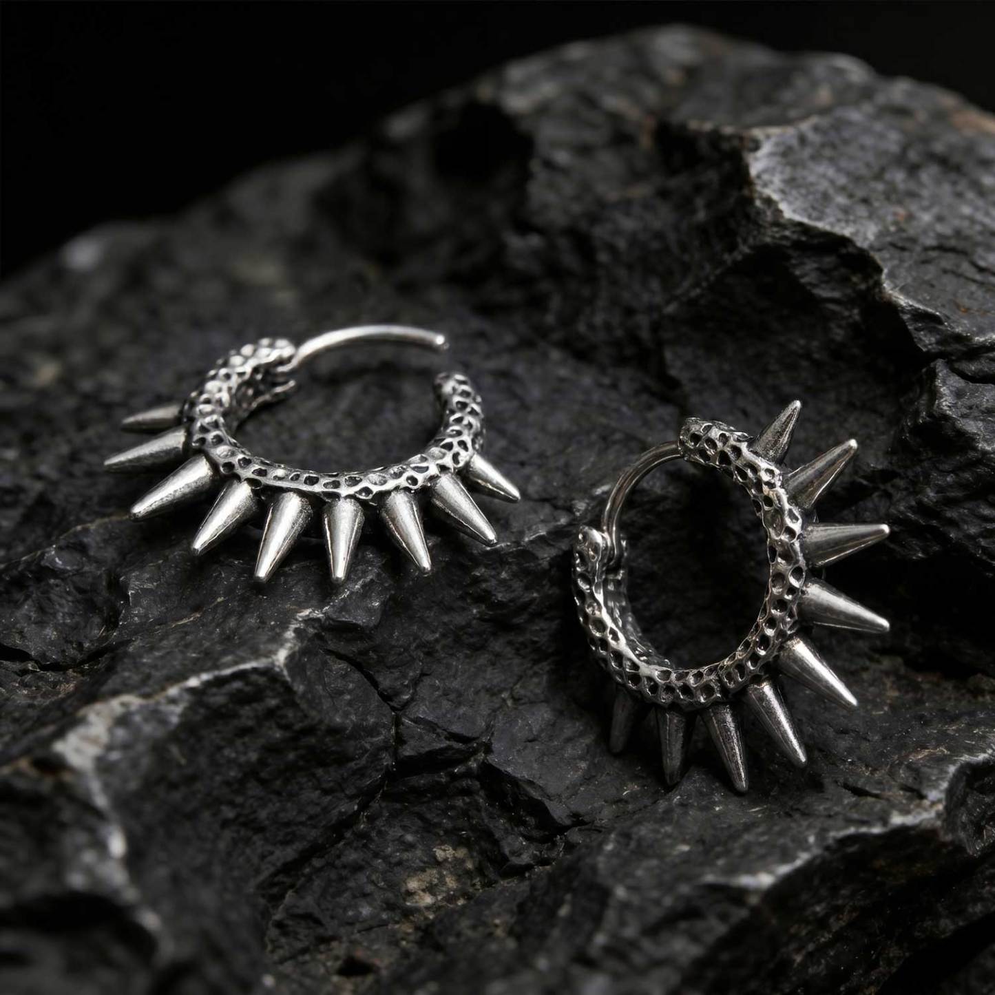 Oxidized Spike Hoop Earrings