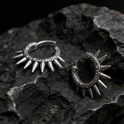 Oxidized Spike Hoop Earrings