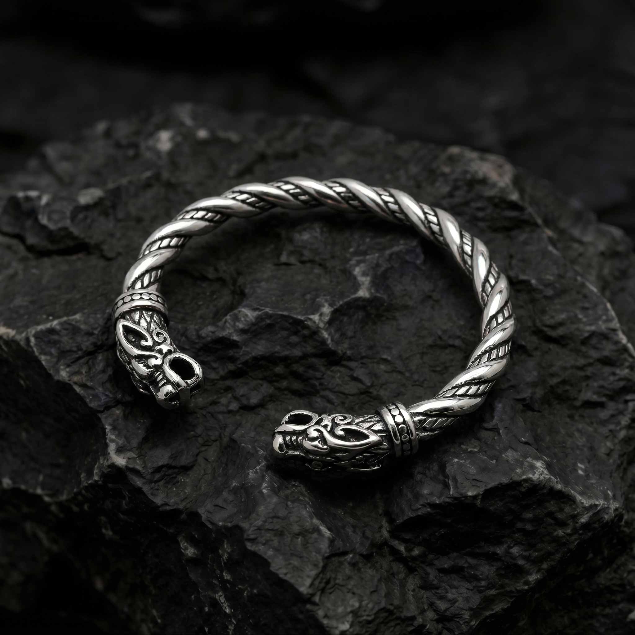 Viking Wolf Head Torque Bracelet