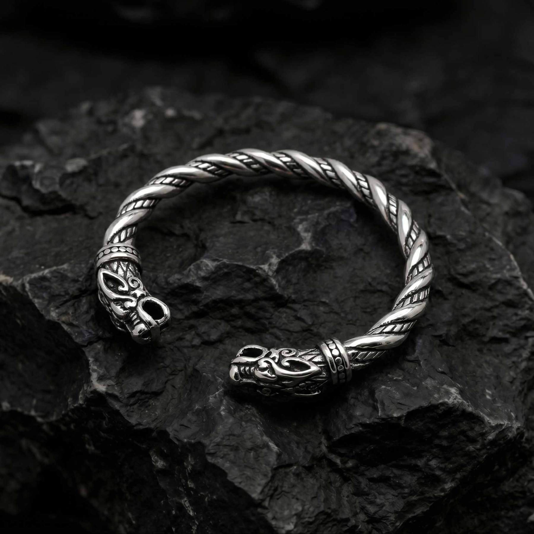 Viking Wolf Head Torque Bracelet