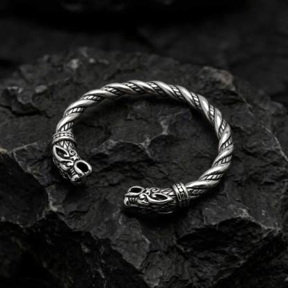 Viking Wolf Head Torque Bracelet