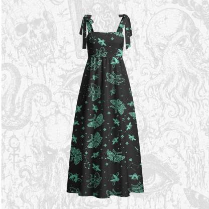 Midnight Flying Insect Tie Shoulder Maxi Dress